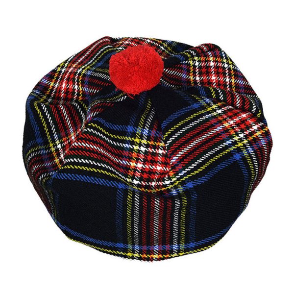 Black Stewart Tartan Tam Hat | Scottish Tam O'Shanter