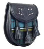 Anderson Tartan Sporran Black Leather Scottish Kilt Pouch - Image 2