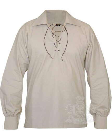 Beige Jacobite ghillie kilt shirt full sleeve polycotton Jacobean style