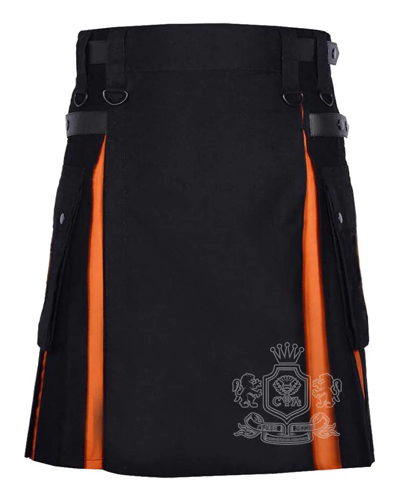 Saffron tartan hybrid utility kilt with black cotton body