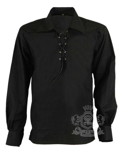 Black Jacobite ghillie kilt shirt full sleeve cotton Jacobean style