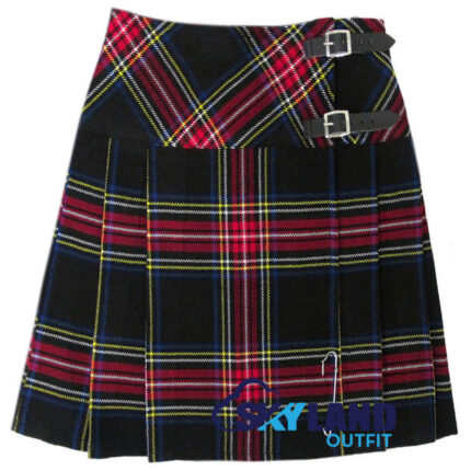 Black Stewart Tartan Mini Billie Kilt Girls Mod Skirt for Scottish Highland Dress