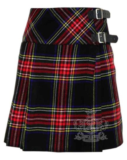 Black Stewart Tartan Mini Billie Kilt Girls Mod Skirt for Scottish Highland Dress