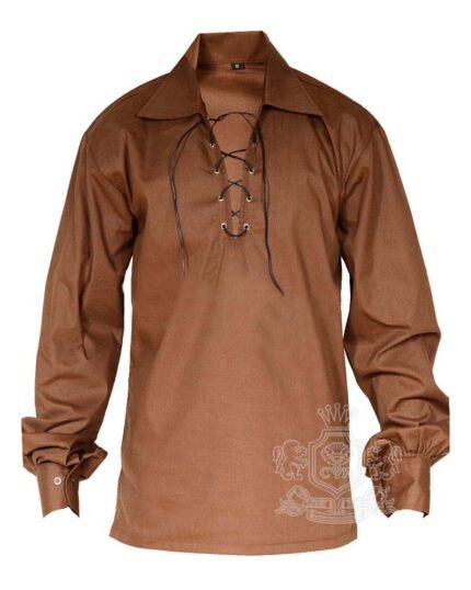Brown Jacobite ghillie kilt shirt full sleeve polycotton Jacobean style