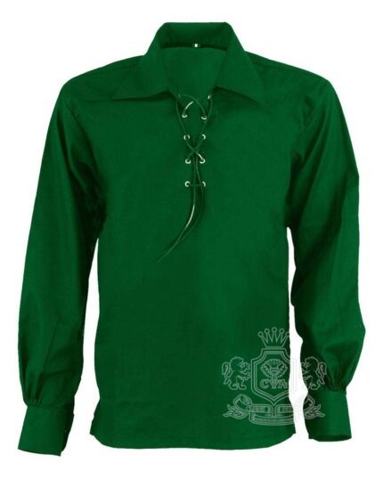 Green Jacobite ghillie kilt shirt full sleeve cotton Jacobean style