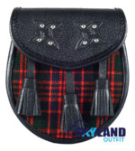 MacDonald Tartan Sporran Black Leather Scottish Sporran