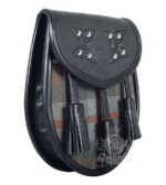 Weathered Mackenzie Tartan Sporran Black Leather Sporran - Image 2
