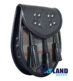 Weathered Mackenzie Tartan Sporran Black Leather Sporran - Image 2