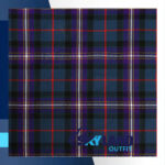 Masonic tartan homespun fabric for sale showing Freemasons Universal pattern with blue purple red cross white green black gold colors, Scottish wool textile for Masonic regalia