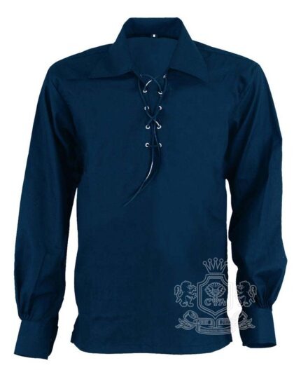 Navy blue Jacobite ghillie kilt shirt full sleeve cotton Jacobean style