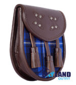 Ramsey Blue Tartan Sporran Brown Leather Scottish Sporran - Image 2