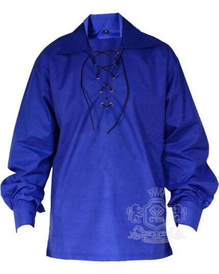 Royal blue Jacobite ghillie kilt shirt full sleeve – 100% cotton traditional Scottish Highland wear