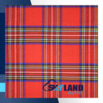 Royal Stewart tartan fabric for sale showing iconic red base with green blue yellow white overcheck pattern, authentic Scottish wool textile for Highland dress and home décor