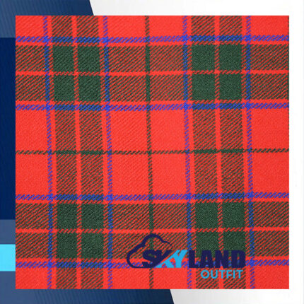 Scottish Rose tartan fabric for sale showing delicate pink base with green white orange overcheck pattern, soft romantic Scottish wool textile by the yard