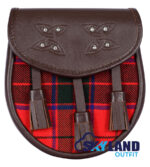Scottish Rose Tartan Sporran Brown Leather Scottish Sporran