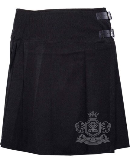 Solid Black Mini Billie Kilt Girls Modern Kilt Skirt for School and Highland Events