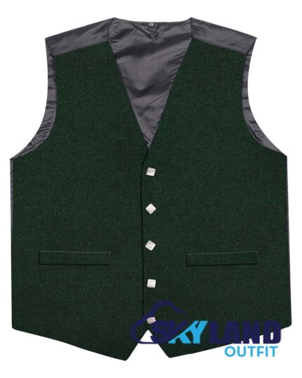 Solid green tartan Argyle waistcoat made to order for Highland wear and kilts