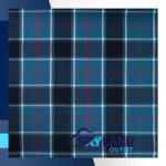 US Navy tartan homespun fabric for sale showing Edzell pattern with dark blue light blue red white sett, Scottish wool textile for sailors and Navy veterans