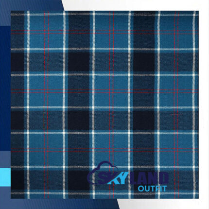 US Navy tartan homespun fabric for sale showing Edzell pattern with dark blue light blue red white sett, Scottish wool textile for sailors and Navy veterans