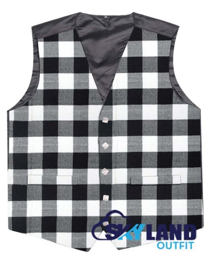 White & Black Rob Roy tartan Argyle waistcoat made to order for Highland wear and kilts