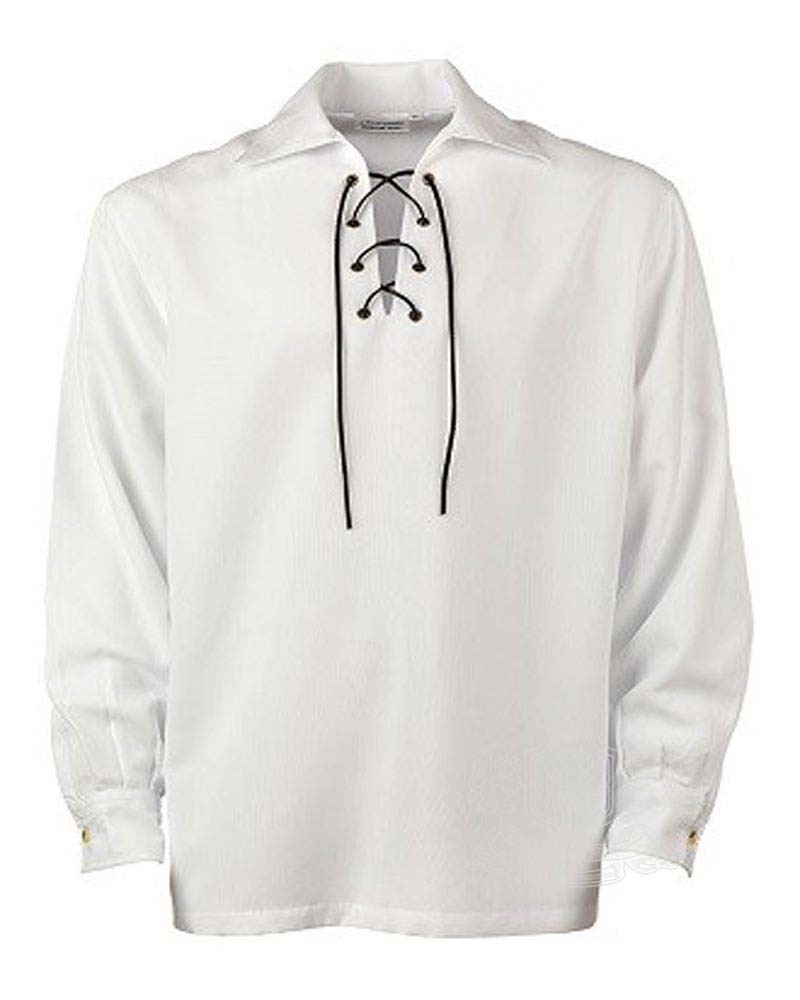 White-Jacobite-Ghillie-Kilt-Shirt-front White Jacobite ghillie kilt shirt full sleeve cotton Jacobean style