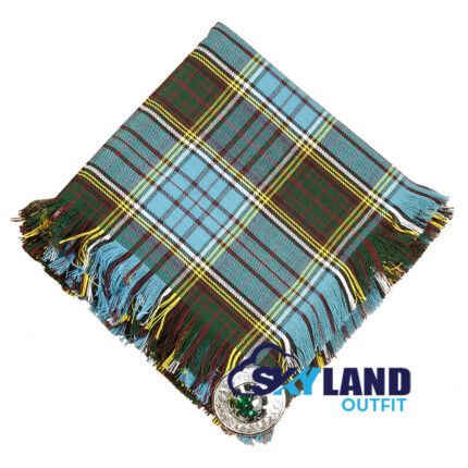 Anderson Tartan Kilt Fly Plaid with Free Brooch—48" hand-fringed seven-color clan wool for Highland dress