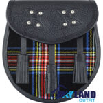 Black Stewart Tartan Sporran Black Leather Kilt Sporran