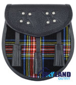 Black Stewart Tartan Sporran Black Leather Kilt Sporran