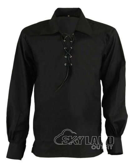 Black Jacobite ghillie kilt shirt full sleeve cotton Jacobean style