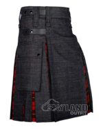 Black Denim & Wallace Tartan Hybrid Utility Kilt - Image 2