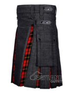 Black Denim & Wallace Tartan Hybrid Utility Kilt - Image 3