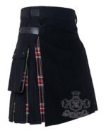 Black Hybrid Utility Kilt | Black Cotton & Black Stewart Tartan - Image 2