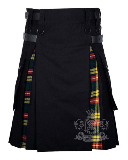 Buchanan tartan hybrid utility kilt with black cotton body