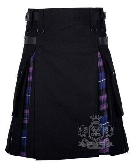 Pride of Scotland tartan hybrid utility kilt with black cotton body