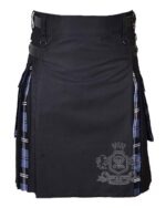 Man in Ramsey Blue tartan black cotton hybrid utility kilt