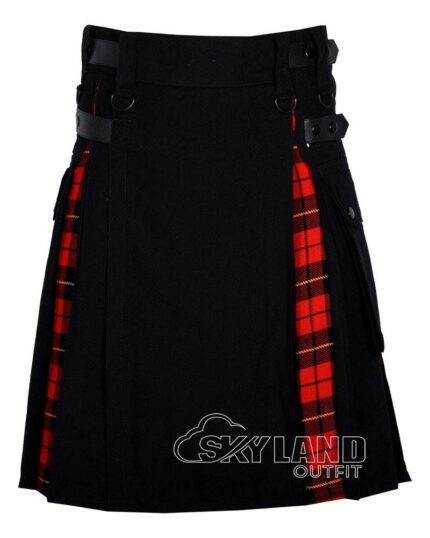 Wallace tartan hybrid utility kilt with black cotton body