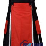 Black Inner Red and White Cotton Hybrid Utility Kilt
