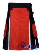 Black Inner Red and White Cotton Hybrid Utility Kilt