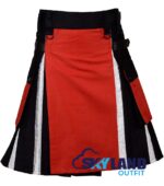Black Inner Red and White Cotton Hybrid Utility Kilt - Image 2