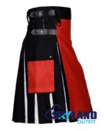 Black Inner Red and White Cotton Hybrid Utility Kilt - Image 3