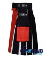 Black Inner Red and White Cotton Hybrid Utility Kilt - Image 4