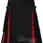 Royal Stewart tartan hybrid utility kilt with black cotton body