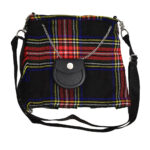 Black Stewart Tartan Ladies Kilt Shaped Purse Tote Bag for Highland Dress
