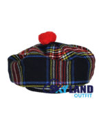 Black Stewart Tartan Tam o' Shanter Hat Scottish Bonnet - Image 2