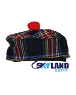 Black Stewart Tartan Tam o' Shanter Hat Scottish Bonnet - Image 3