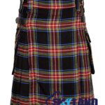 Black Stewart Tartan Modern Utility Scottish Kilt for Highland Dress