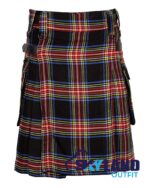Black Stewart Tartan Modern Utility Scottish Kilt for Highland Dress
