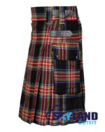 Black Stewart Tartan Kilt – Modern Utility Scottish Kilts - Image 3
