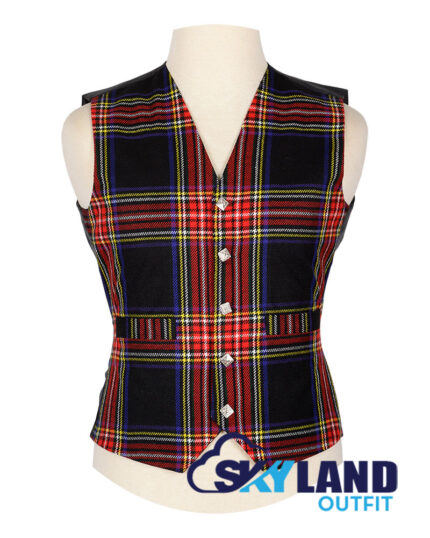 Black Stewart tartan Argyle waistcoat made to order for Highland wear and kilts
