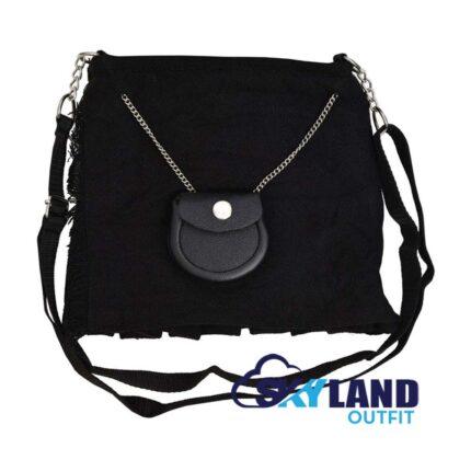 Solid Black Tartan Ladies Kilt Shaped Purse Tote Bag for Highland Dress